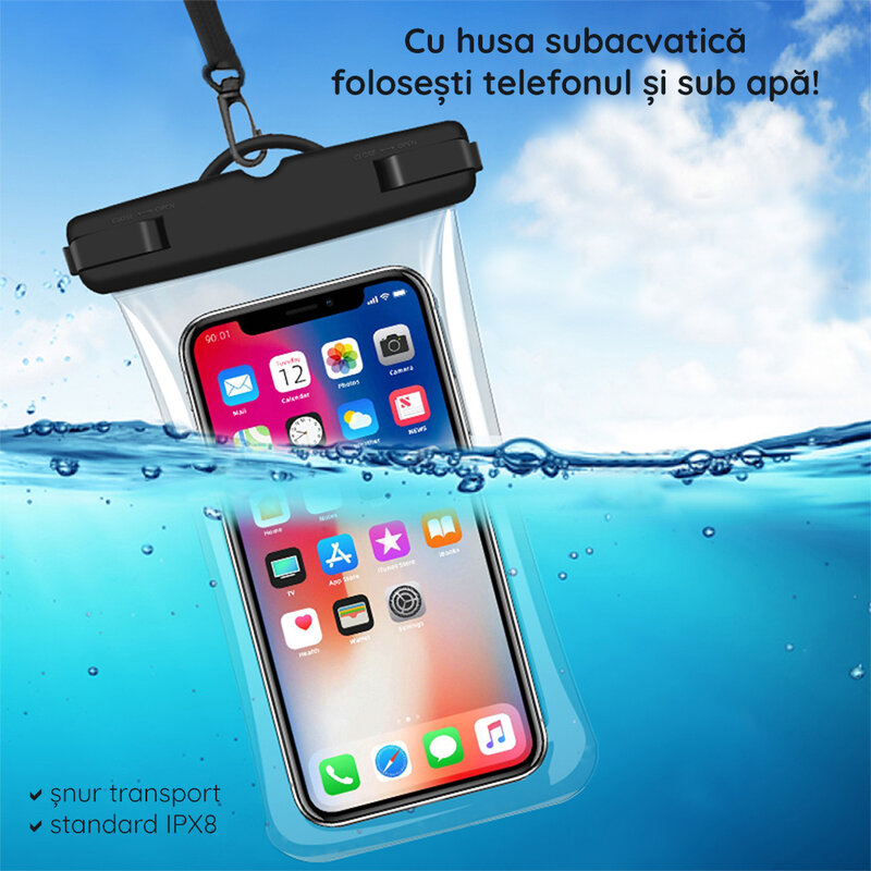 Husa subacvatica telefon Tech-Protect, carcasa waterproof, negru