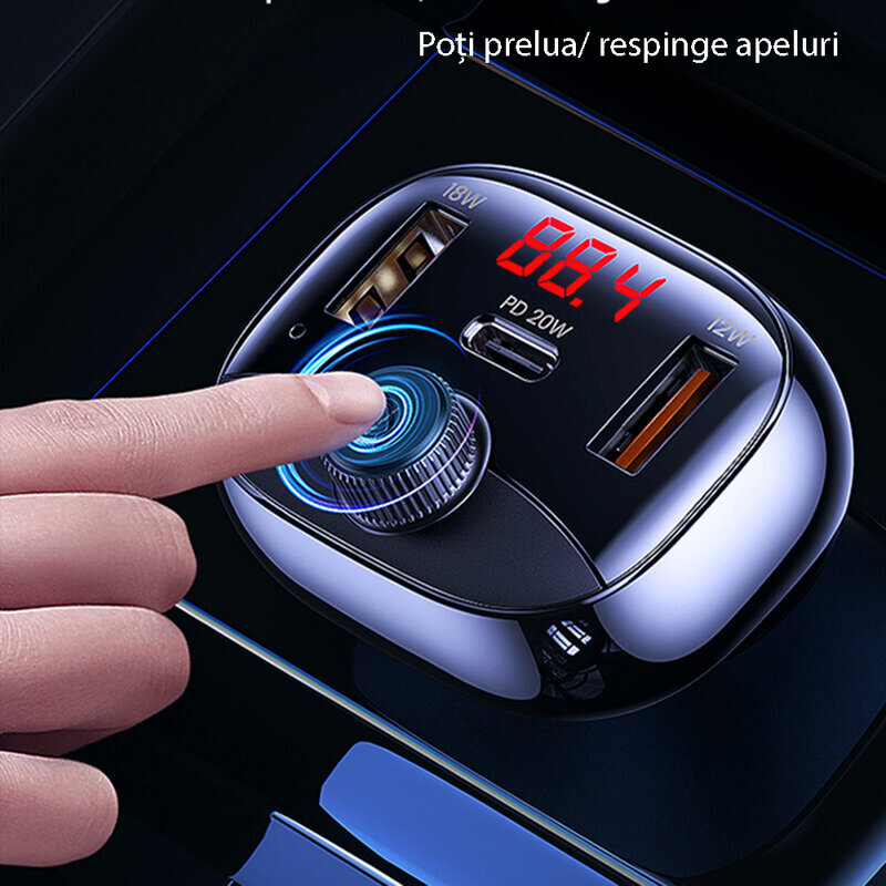 Modulator FM masina Usams C25, 2x USB, Type-C PD 50W, negru