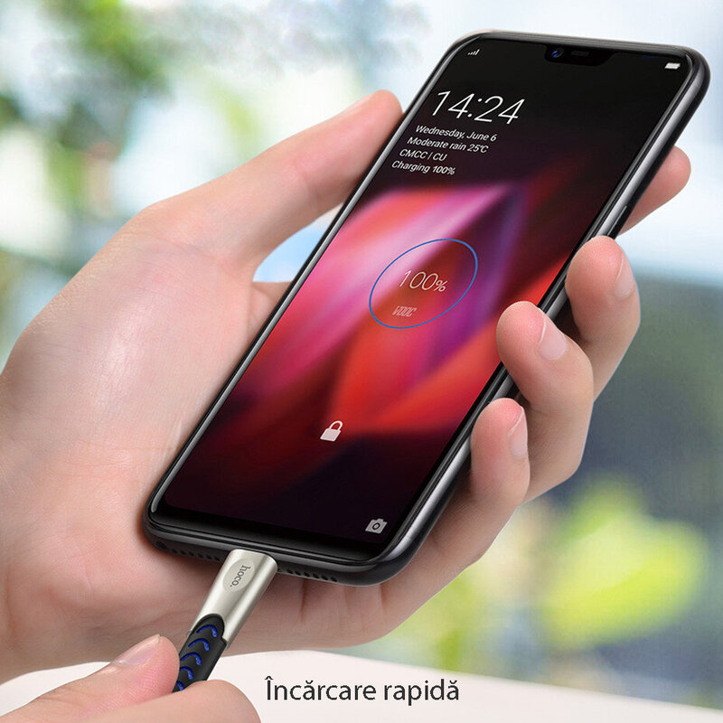 Cablu de date Type-C Hoco Metal U48 1.2M 2.4A - Negru