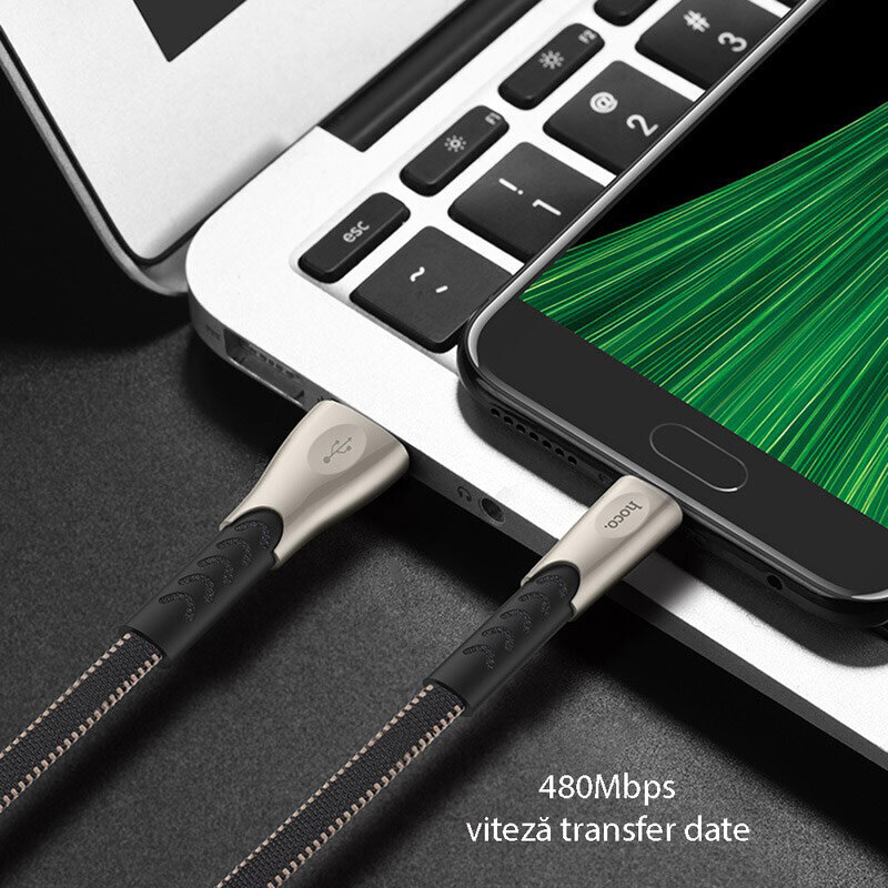 Cablu de date Type-C Hoco Metal U48 1.2M 2.4A - Negru