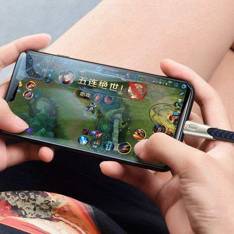 Cablu de date Lightning Hoco Metal U48 1.2M 2.4A - Negru