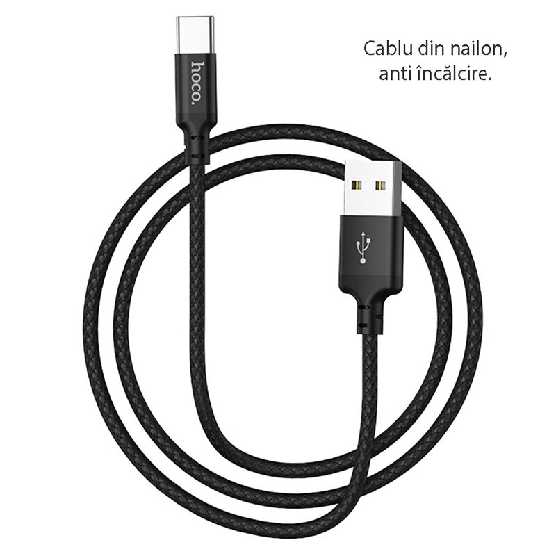 Cablu de date Type-C Hoco X14, 3A, 2m, negru