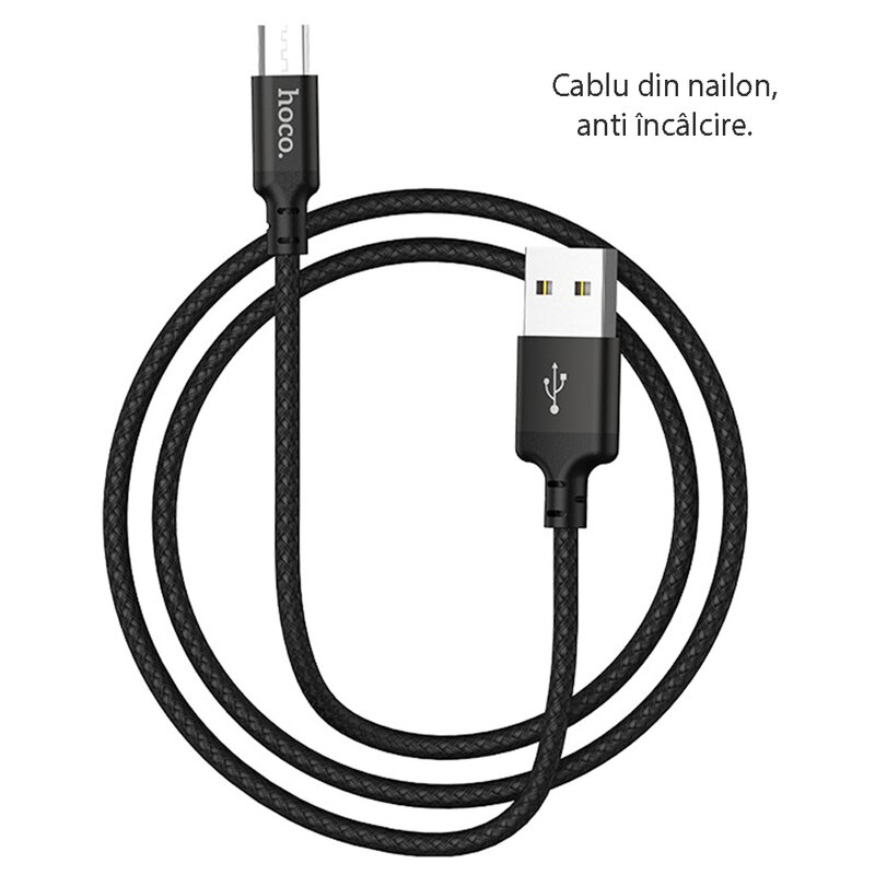 Cablu de date Micro-USB Hoco X14, 2.4A, 1m, negru