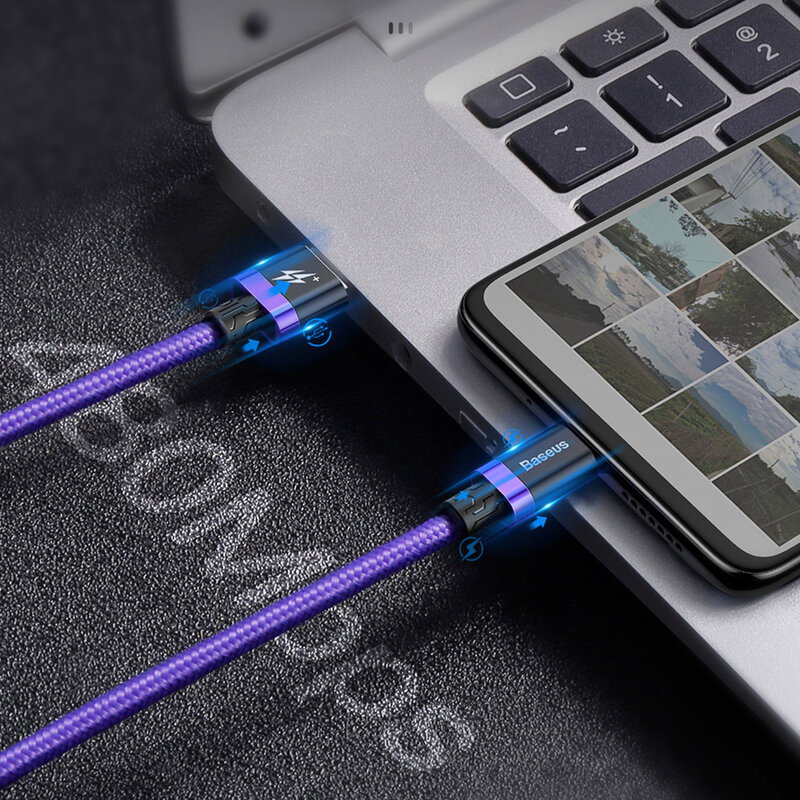 Cablu de date Type-C Baseus Flash Charge 2M Lungime Cu Invelis Textil - Purple CATZH-B05