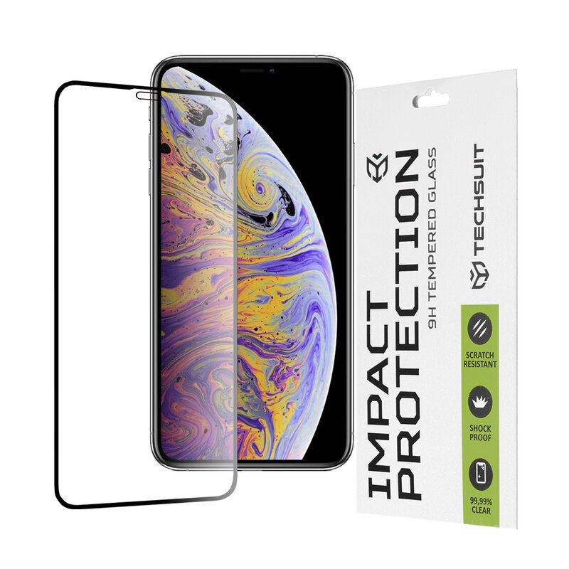 Folie sticla iPhone XS Max Techsuit 111D Full Glue Full Cover, negru