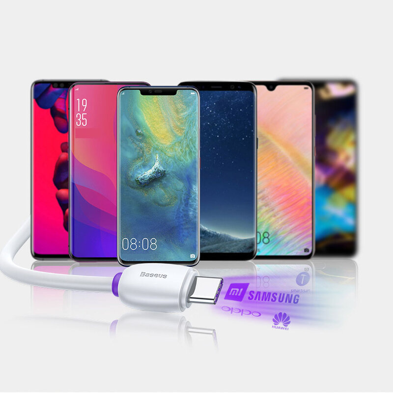 Cablu de date Baseus Purple Ring Quick Charge Type-C 40W/5A - White CATZS-02