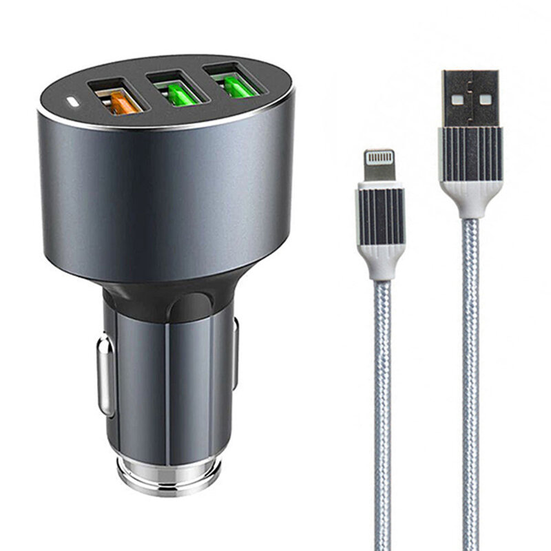 Incarcator Auto LDNIO C703Q 1xQC 3.0 2xUSB max 3.0A + Cablu Lightning Negru