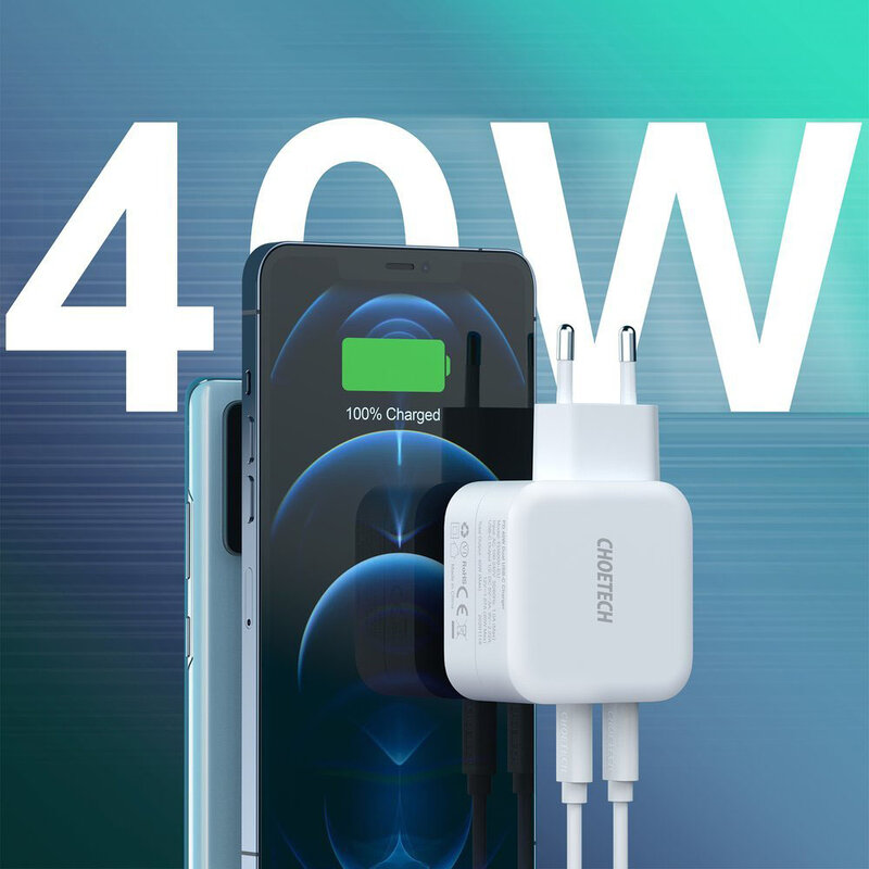 Incarcator Fast Charge Choetech, 2x Type-C PD40W, alb, PD6009