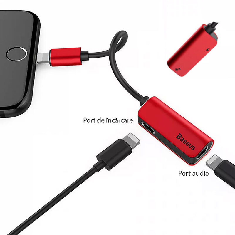 Convertor audio Baseus L37, Lightning la 2x Lightning, rosu, CALL37-91