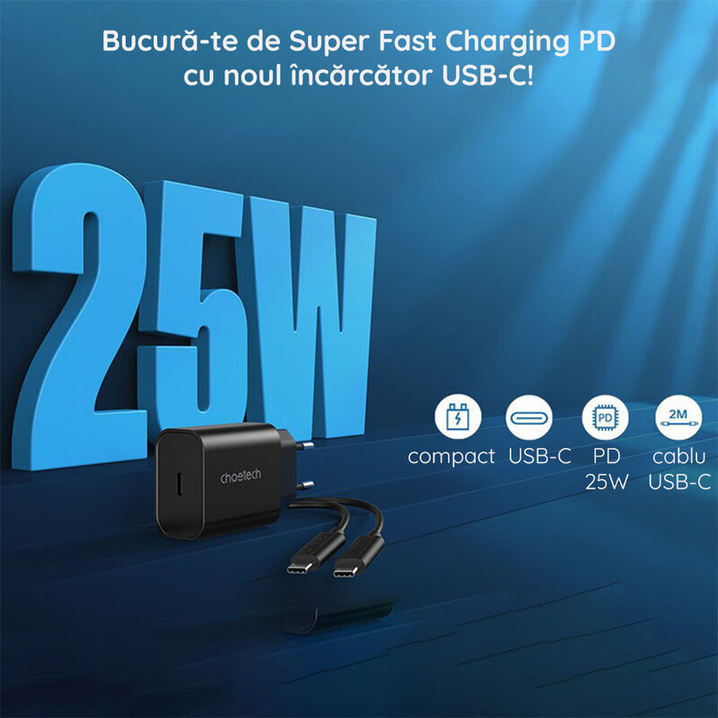 Incarcator priza USB-C PPS PD25W Fast Charge Choetech, PD6003