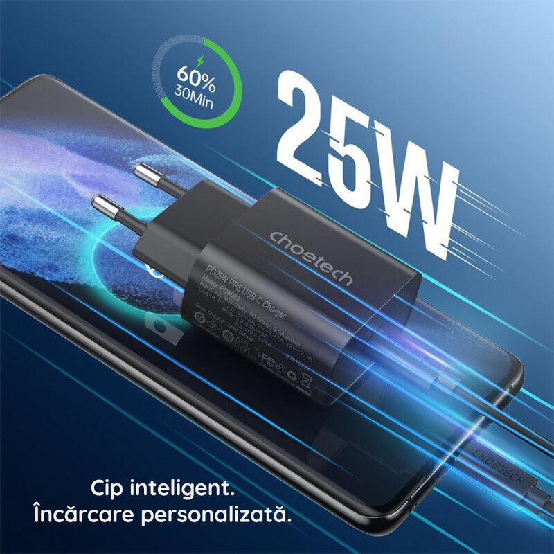 Incarcator priza USB-C PPS PD25W Fast Charge Choetech, PD6003
