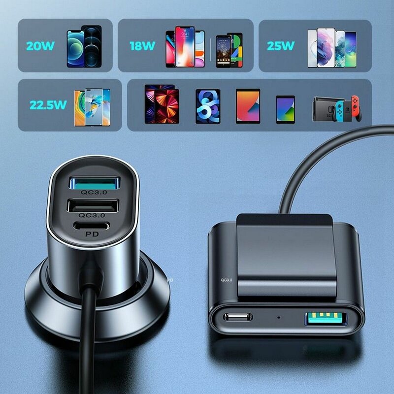 Incarcator auto JoyRoom 2x Type-C + 3x USB, 72W, 1.5m, negru, JR-CL05