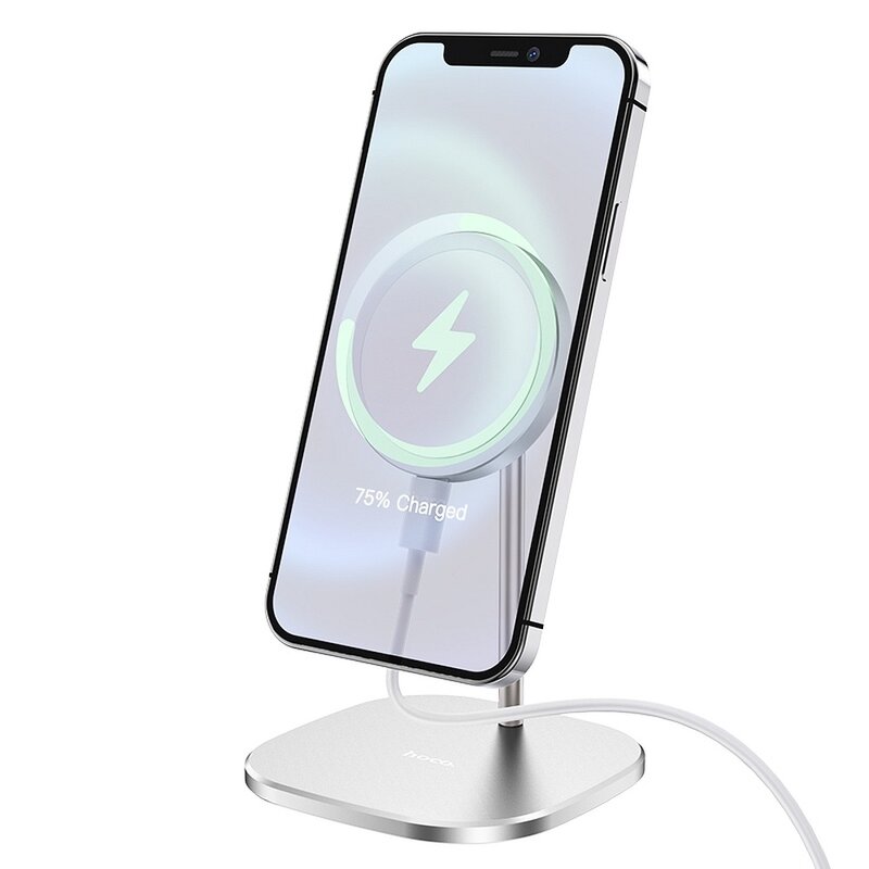 Incarcator wireless iPhone 12 Hoco CW32 tip suport birou, 15W, alb