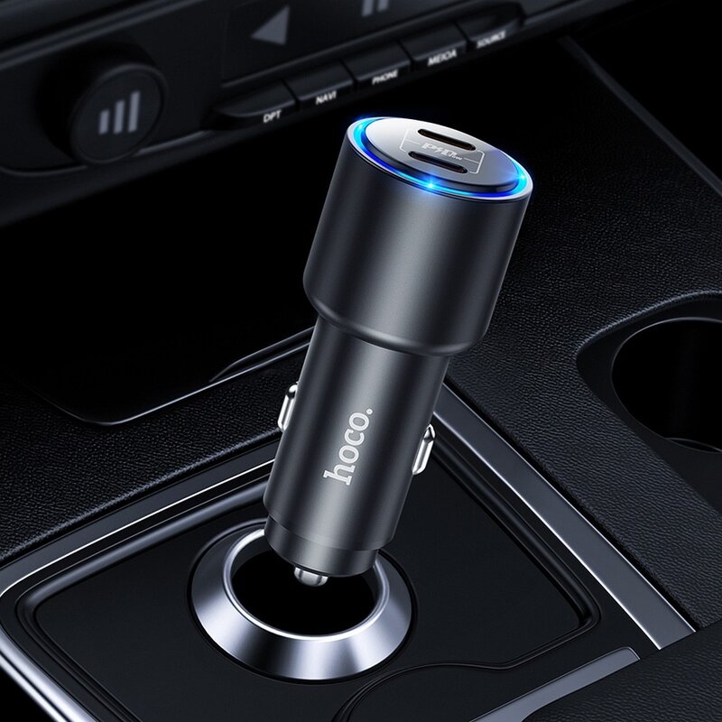 Incarcator auto 2x USB-C PD20W Hoco NZ3, 40W + cablu Lightning, negru