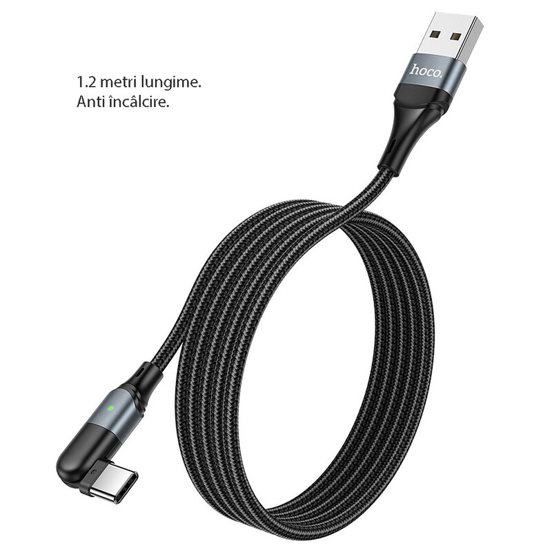 Cablu de date USB la Type-C Hoco U100, 1.2m, 3A, negru
