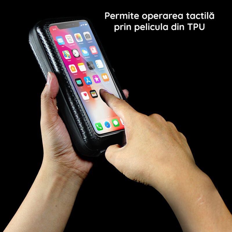 Geanta cadru bicicleta cu borseta telefon WildMan E6S, 1.2l, negru