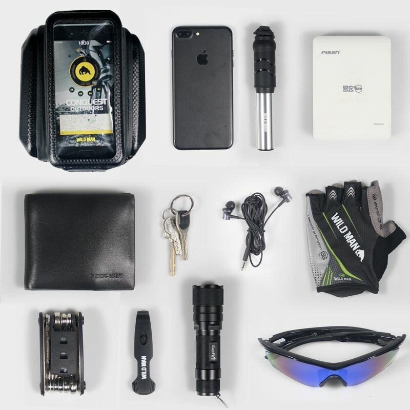 Geanta cadru bicicleta cu borseta telefon WildMan E6S, 1.2l, negru