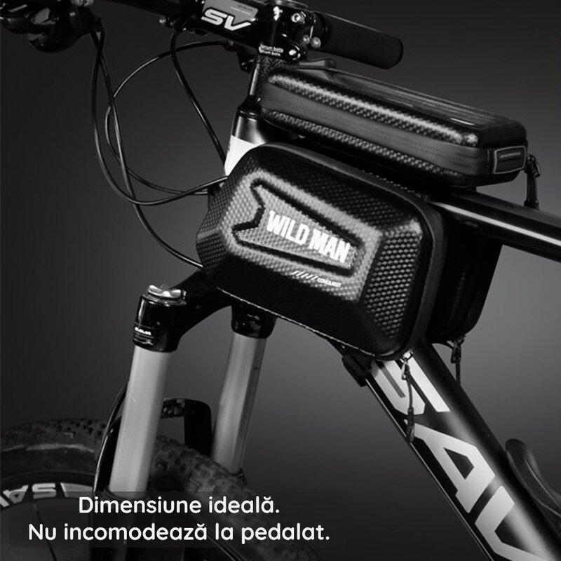 Geanta cadru bicicleta cu borseta telefon WildMan E6S, 1.2l, negru