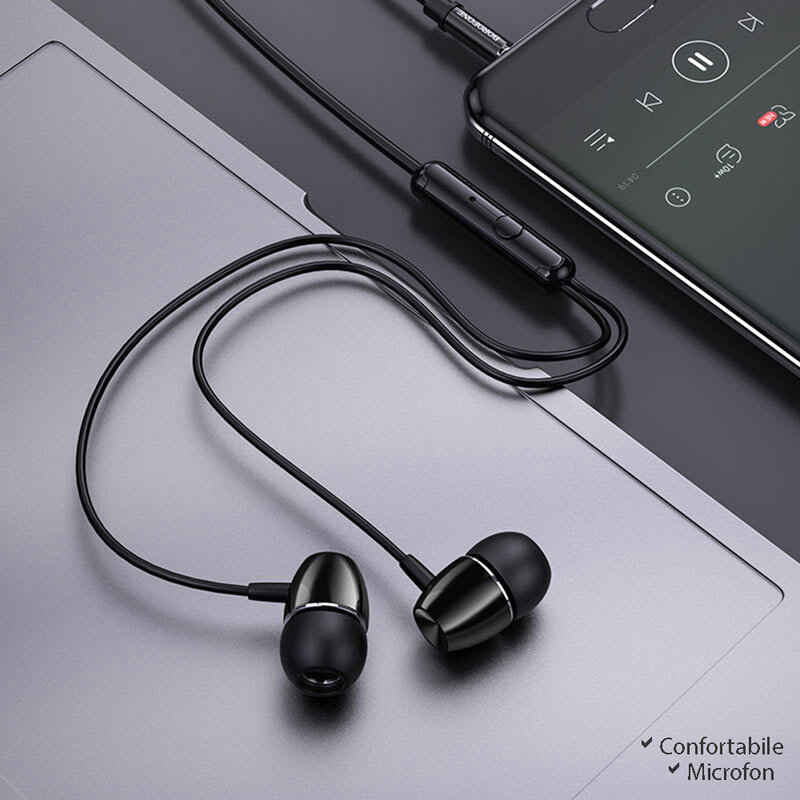 Casti in-ear Borofone BM57, Jack 3.5mm, microfon, 1.2m, negru