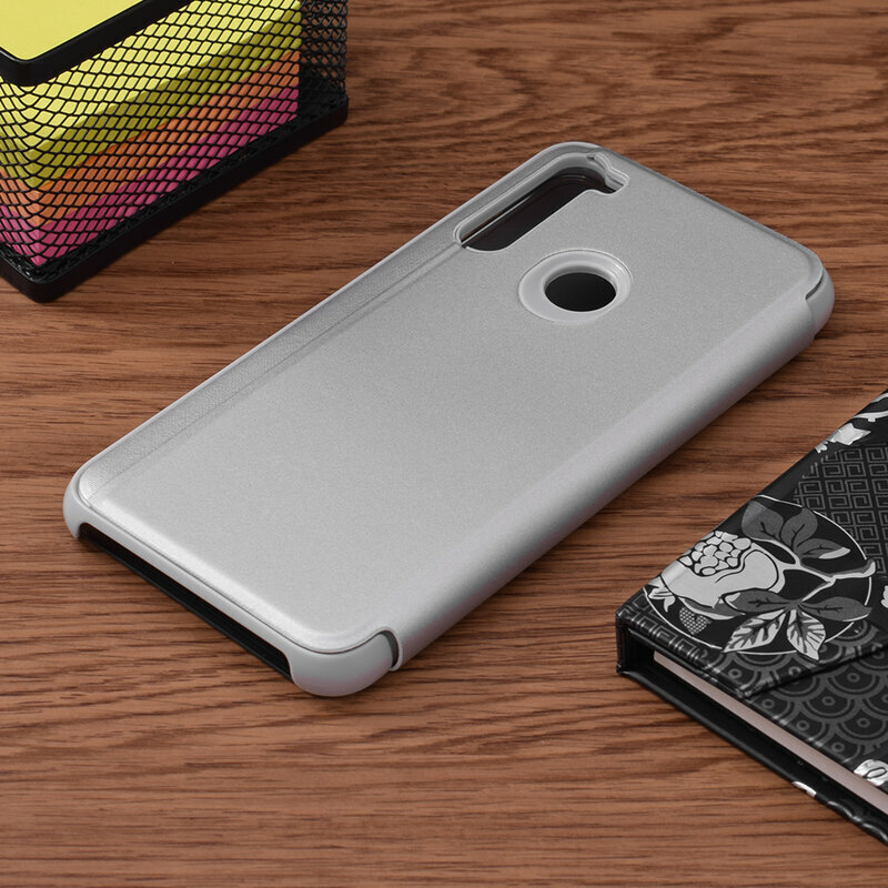 Husa Xiaomi Redmi Note 8 2021 Flip Standing Cover, argintiu