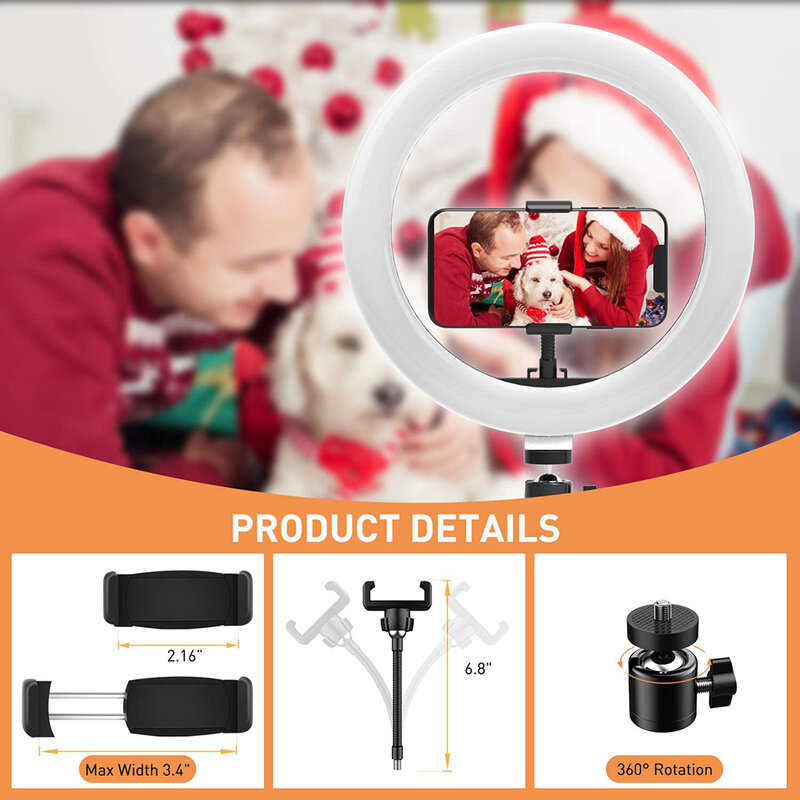 Lampa Circulara Selfie Ring Light LED Cu Trepied / Suport Telefon / Cablu USB - Roz