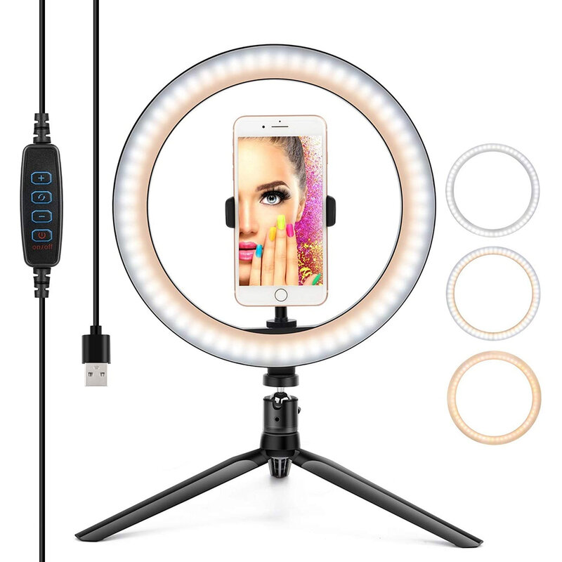 Lampa Circulara Selfie Ring Light LED Cu Trepied / Suport Telefon / Cablu USB - Roz