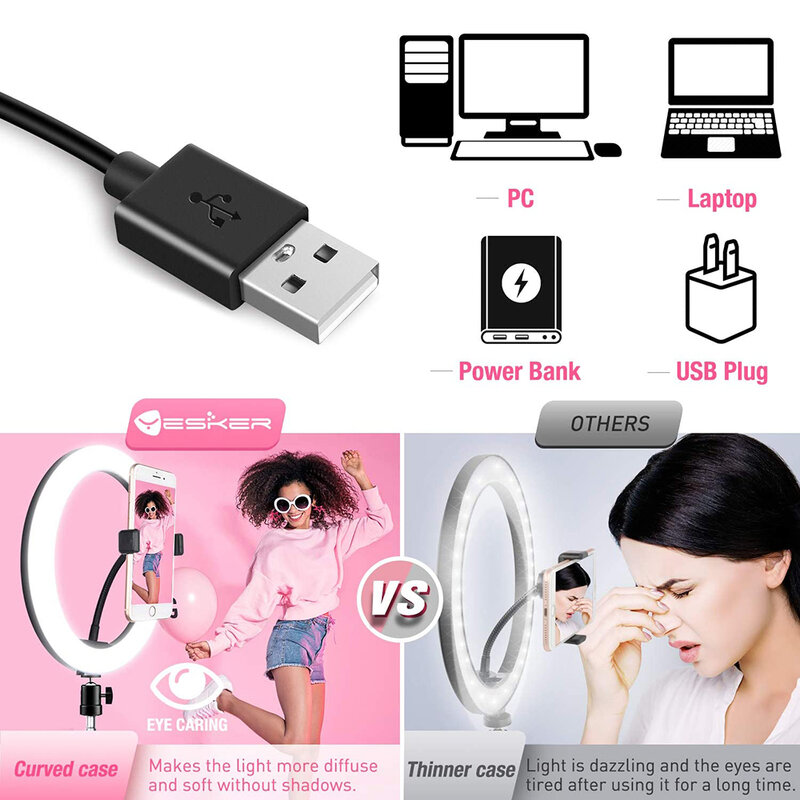 Lampa Circulara Selfie Ring Light LED Cu Trepied / Suport Telefon / Cablu USB - Roz