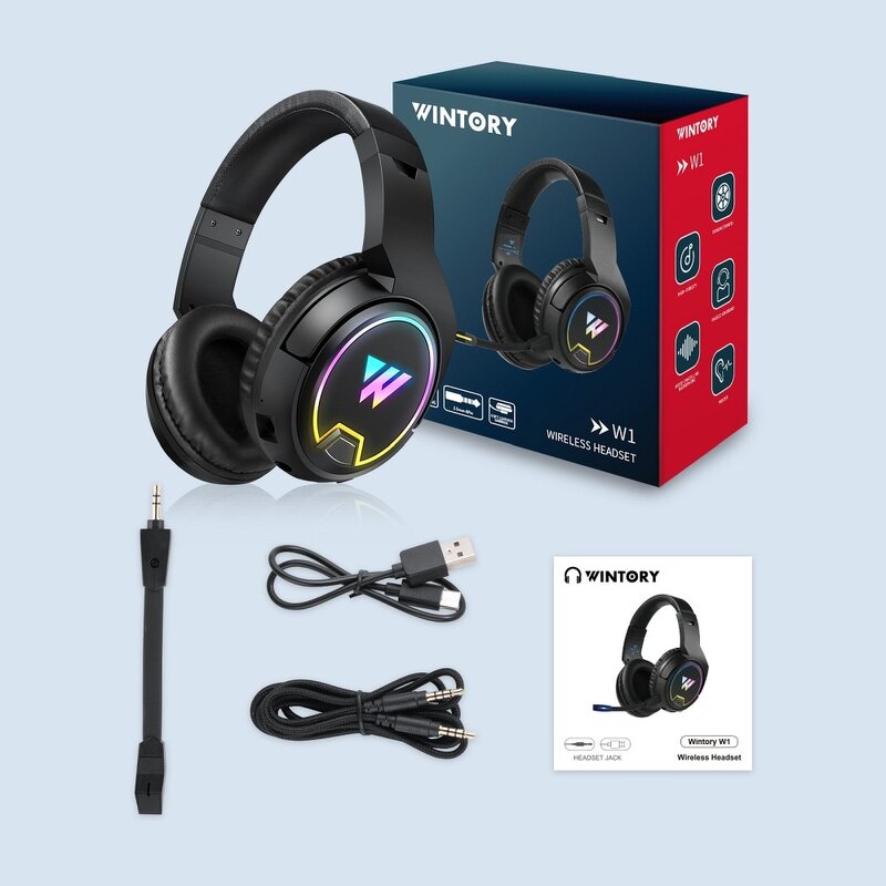 Casti over-ear cu fir Wintory W1, headset gaming wireless, negru