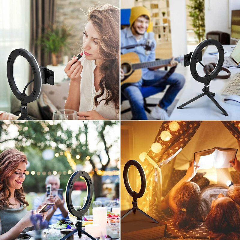 Lampa Circulara Selfie Ring Light LED Cu Trepied / Suport Telefon / Cablu USB - Roz