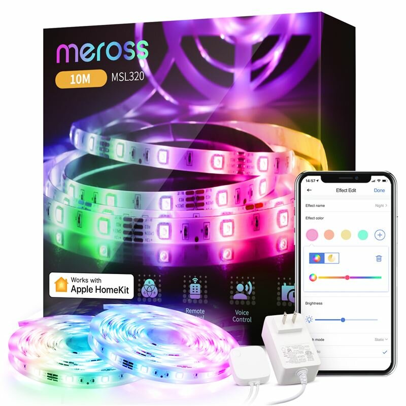 [Pachet 2x] Banda LED inteligenta Meross MSL320, 10m, multicolora
