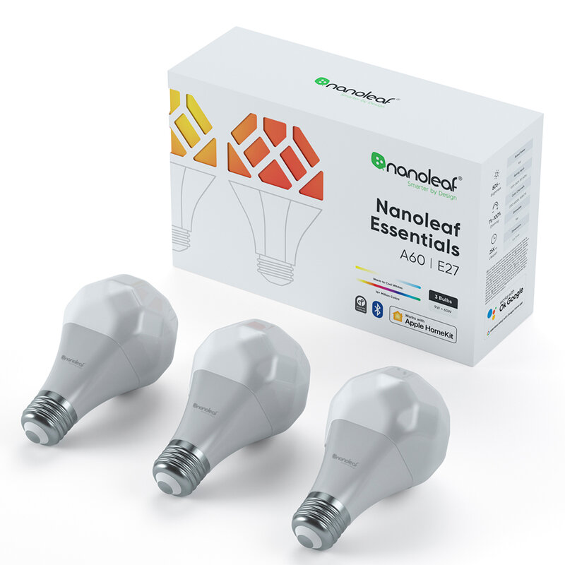 [Pachet 3x] Bec LED inteligent Nanoleaf A60 E27, smart Wi-Fi, 9W