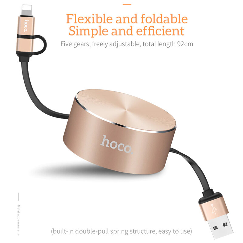 Cablu de date Lightning/Micro-USB Hoco Resilient U23 1.2M 2.0A - Auriu