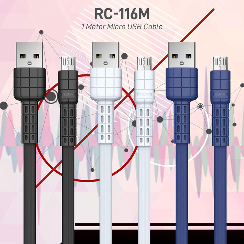 Cablu de date Micro-USB Remax Flat RC-116m, 1M, 2.4A - Albastru