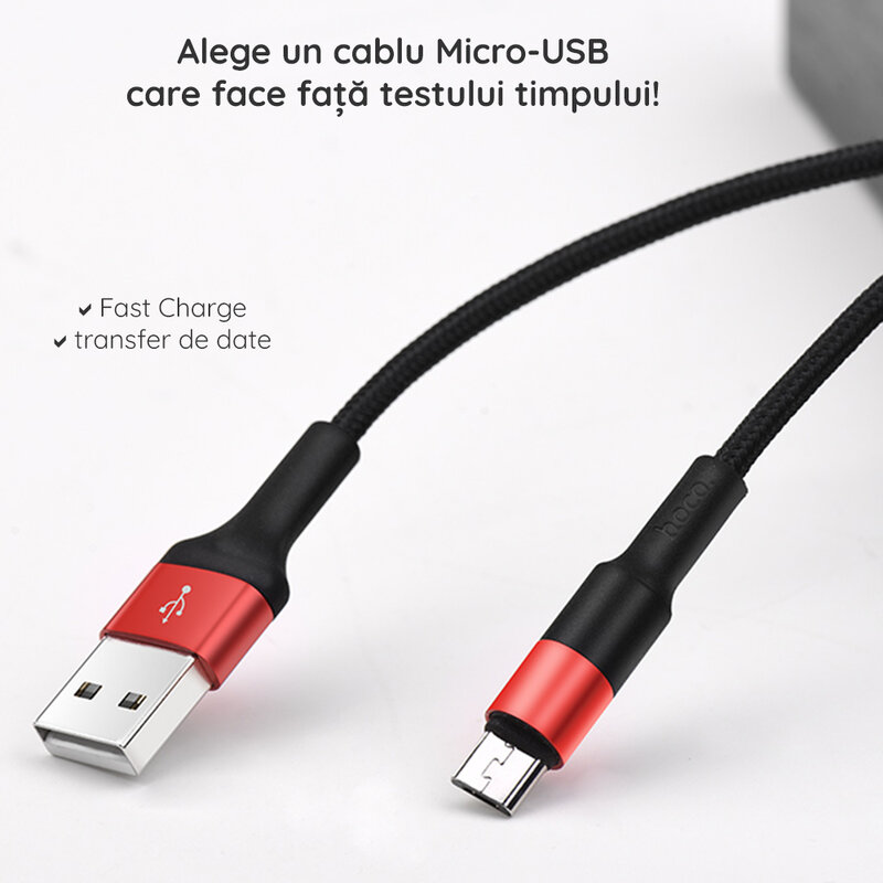 Cablu de date Micro-USB 2A Hoco X26, 1m, auriu
