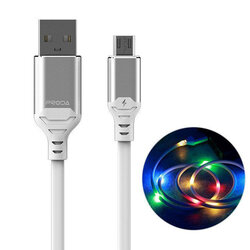 Cablu de date Micro-USB Cu LED-uri Activate De Sunet, Proda - Alb