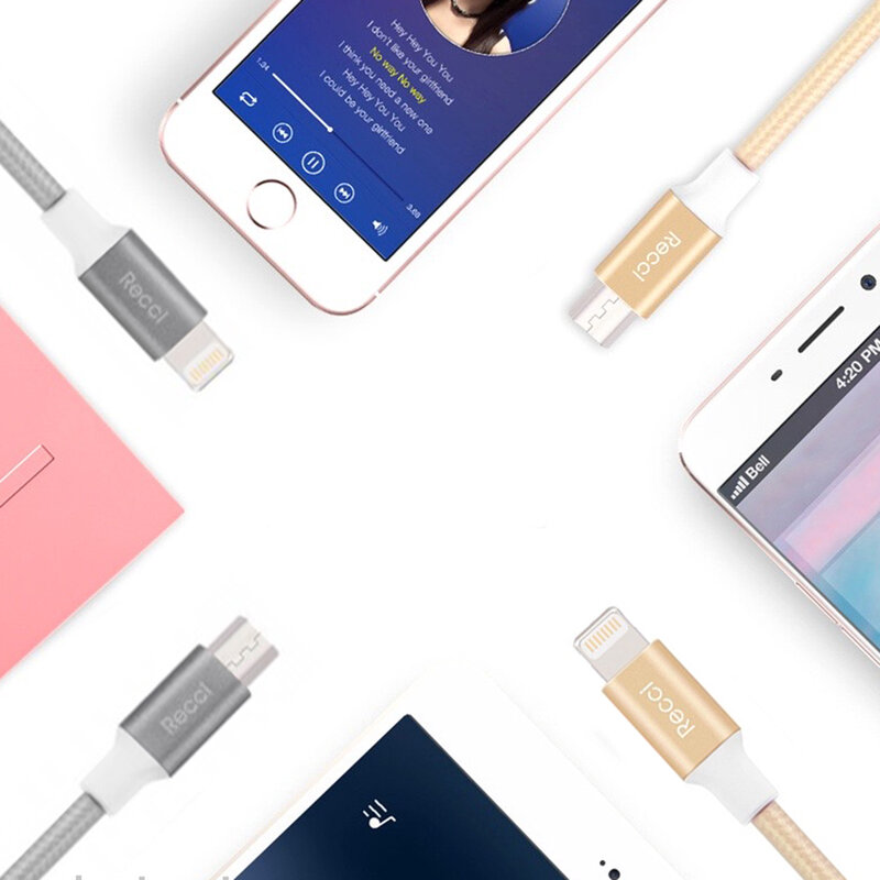 Cablu de date 1.2M, 3in1 Recci Delicate RCS-H120 Micro-USB + 2xLightning Fast Charging - White 