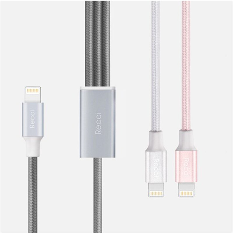 Cablu de date 1.2M, 3in1 Recci Delicate RCS-H120 Micro-USB + 2xLightning Fast Charging - White 