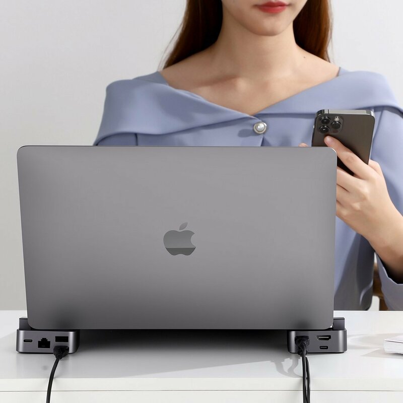 Docking station Macbook Pro Thunderbolt 3 JoyRoom USB, USB-C, HDMI, gri, S-H121