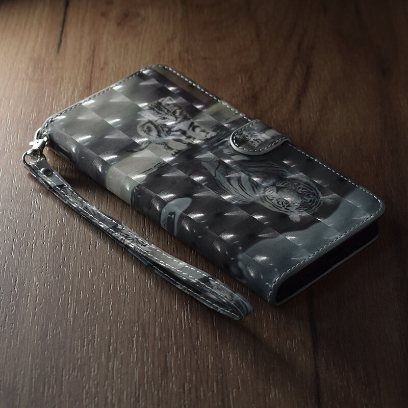 Husa flip Samsung Galaxy A12 3D Colored Painting tip carte, cat tiger