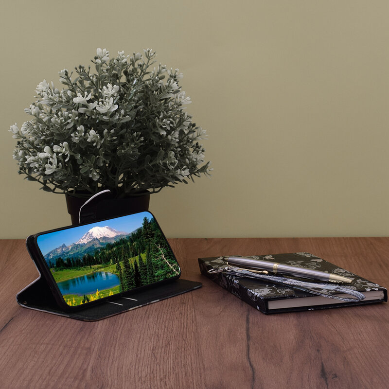 Husa flip Samsung Galaxy A12 3D Colored Painting tip carte, cat tiger