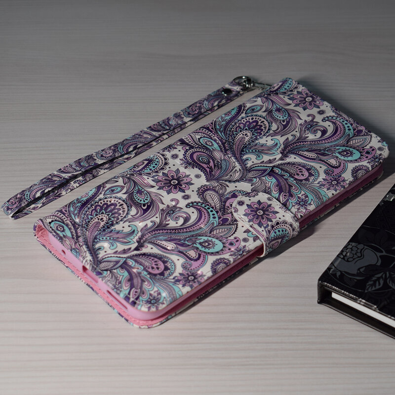 Husa flip Samsung Galaxy A12 3D Colored Painting tip carte, paisley