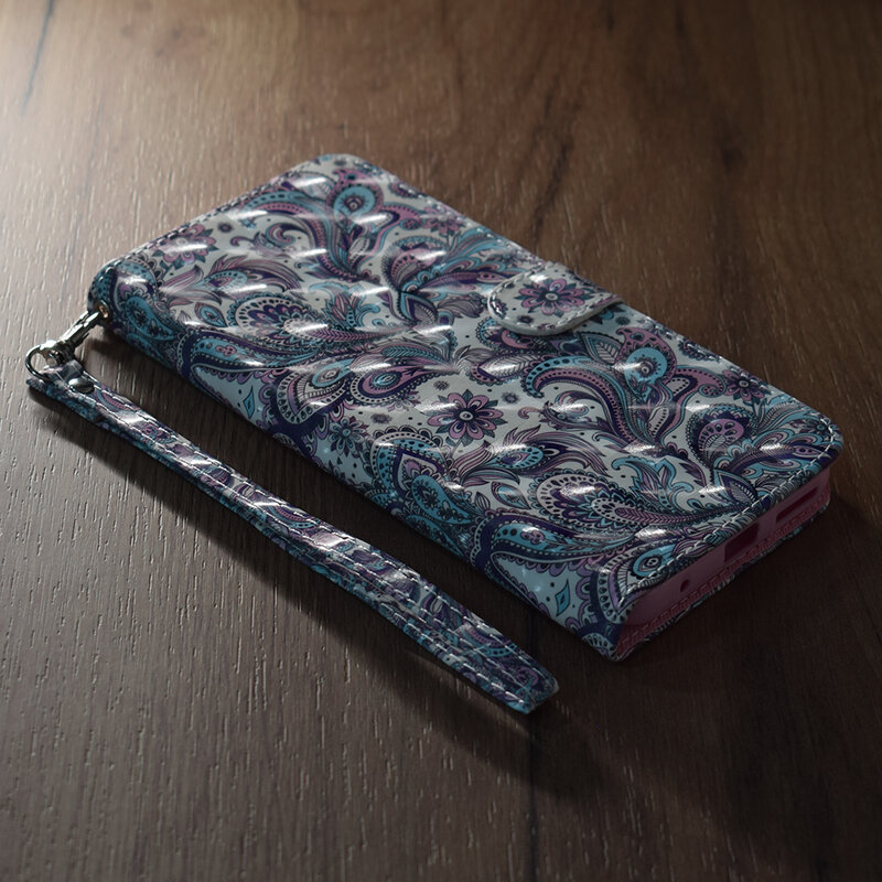 Husa flip Samsung Galaxy A12 3D Colored Painting tip carte, paisley