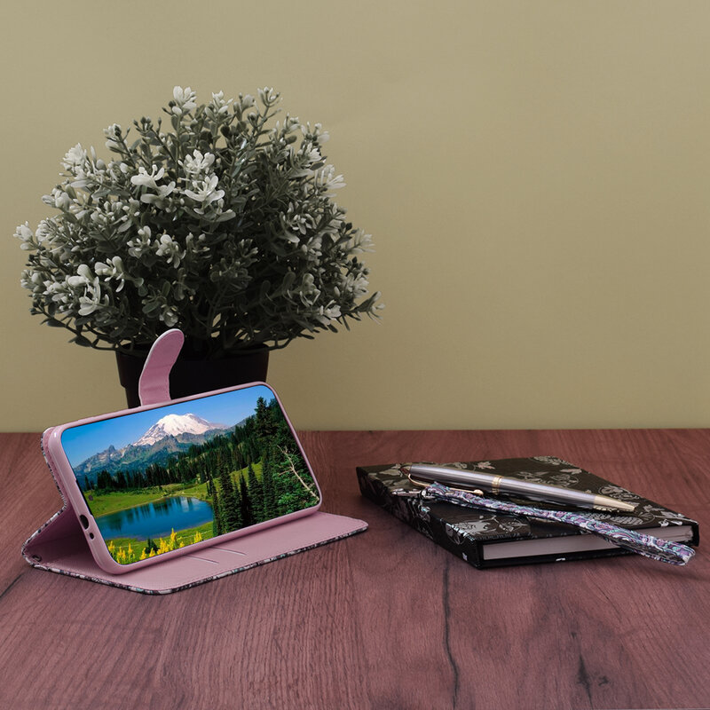 Husa flip Samsung Galaxy A12 3D Colored Painting tip carte, paisley