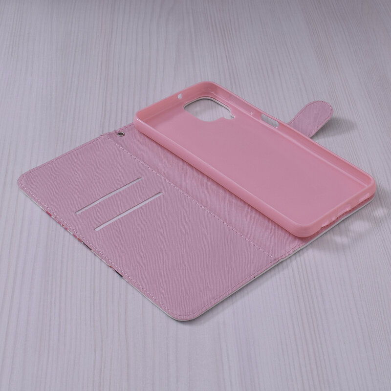 Husa flip Samsung Galaxy A12 3D Colored Painting tip carte, pink tree