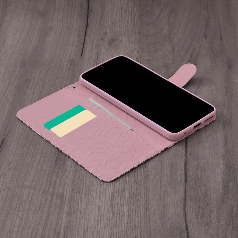 Husa flip Samsung Galaxy A12 3D Colored Painting tip carte, pink tree
