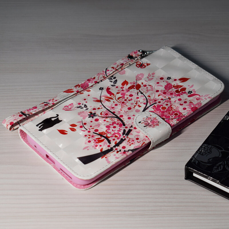 Husa flip Samsung Galaxy A12 3D Colored Painting tip carte, pink tree