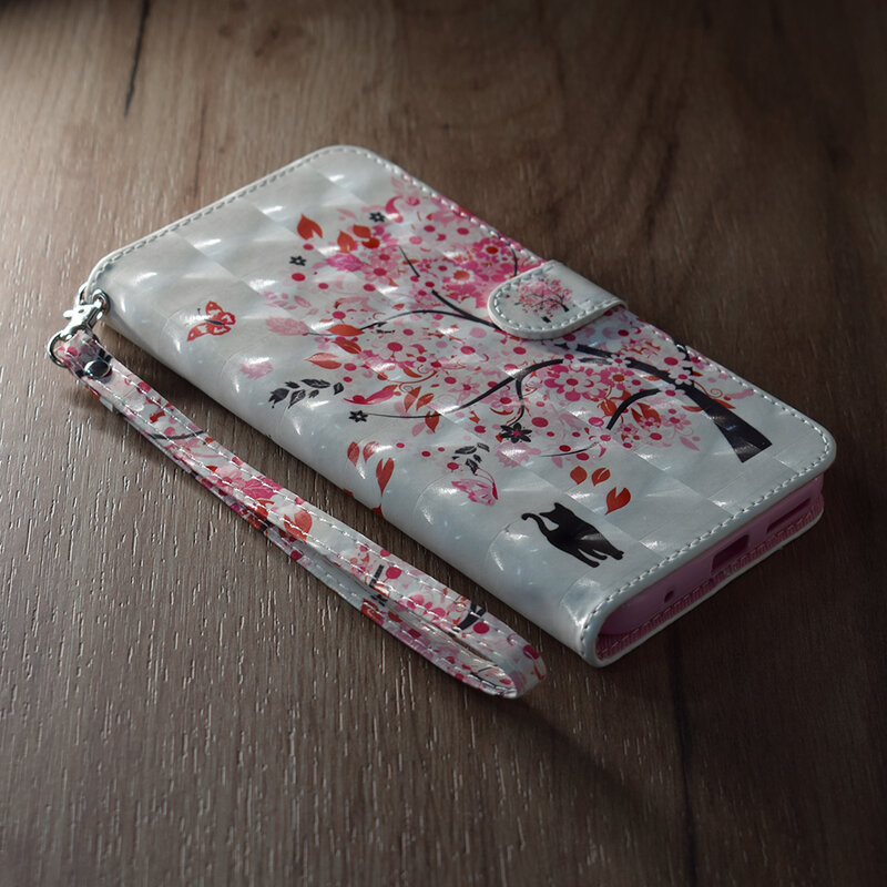 Husa flip Samsung Galaxy A12 3D Colored Painting tip carte, pink tree