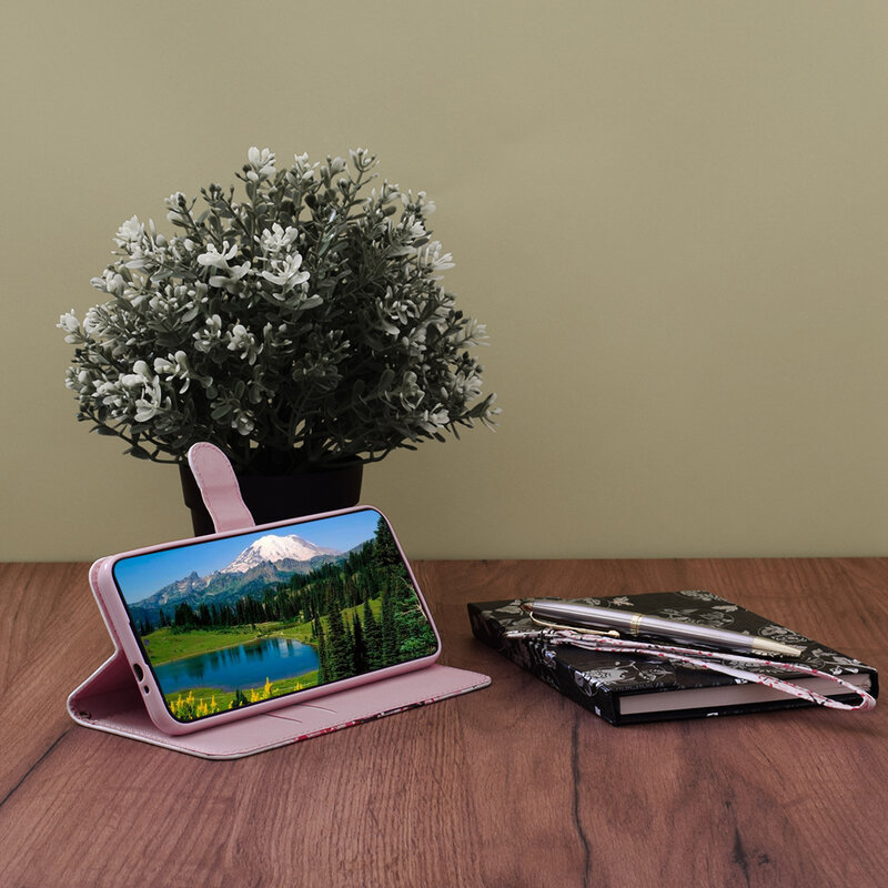 Husa flip Samsung Galaxy A12 3D Colored Painting tip carte, pink tree