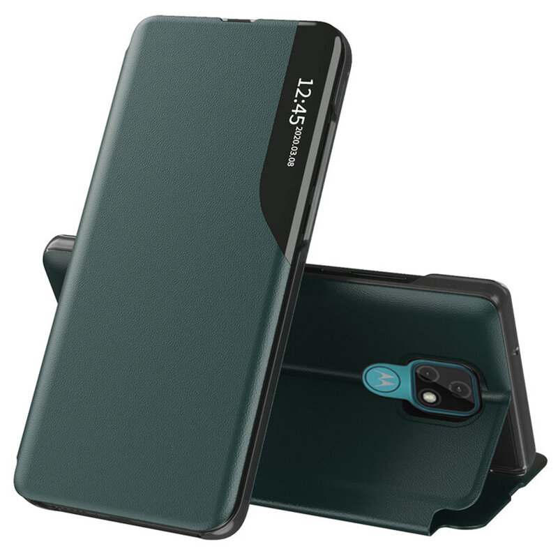 Husa Motorola Moto E7 Plus Eco Leather View flip tip carte - verde