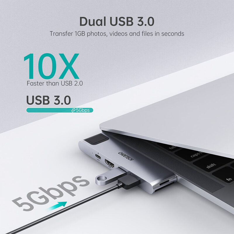 Hub MacBook 2x USB-C la PD100W/ HDMI 4K/ 2x USB3.0/ RJ45 Choetech M24